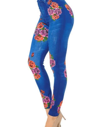 Floral Bunch Bling Faux Denim Leggings